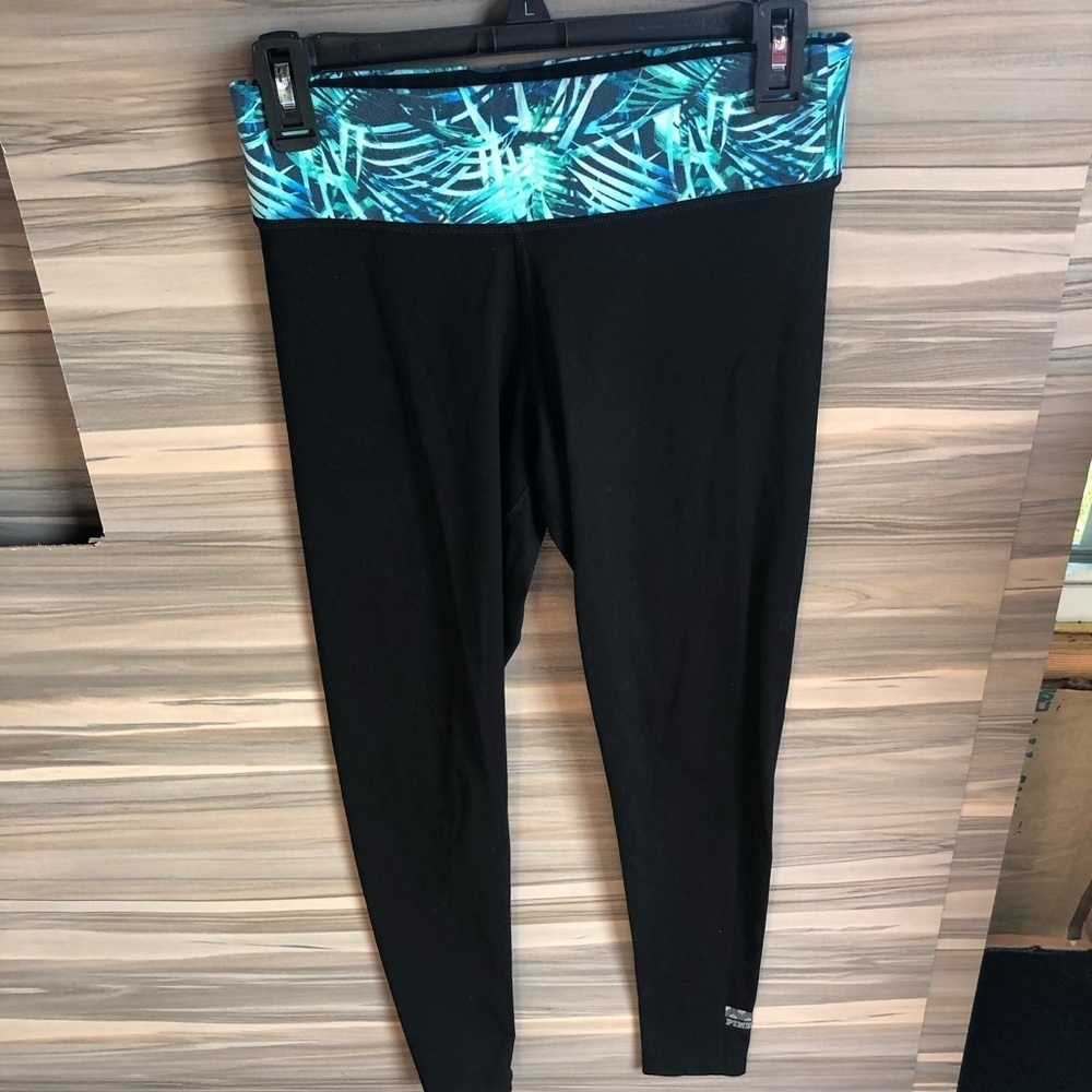 Pink Victoria’s Secret tropical leggings size small blue stretchy workout pants​